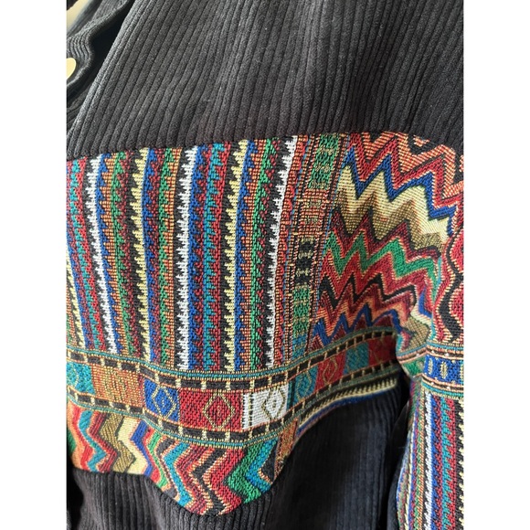 Black Corduroy Jacket with Tribal Multicolor Pattern - Picture 6 of 8